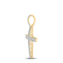 Load image into Gallery viewer, 10kt Yellow Gold Mens Round Diamond Cross Charm Pendant 4 Cttw
