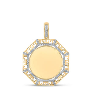 10kt Yellow Gold Mens Round Diamond Picture Memory Octagon Charm Pendant 1/4 Cttw