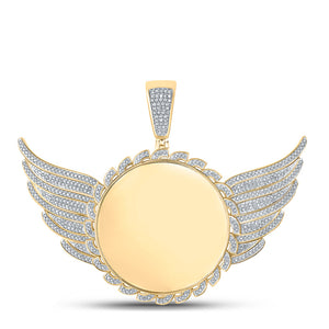 10kt Yellow Gold Mens Round Diamond Wing Memory Circle Charm Pendant 1 Cttw