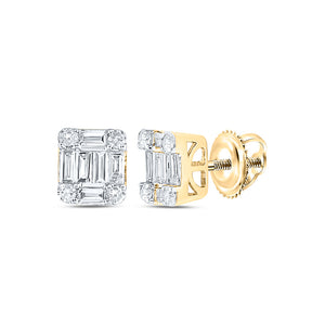 14kt Yellow Gold Womens Baguette Diamond Cluster Earrings 3/8 Cttw