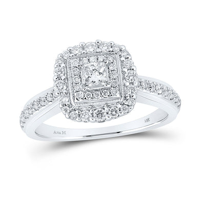 14kt White Gold Princess Diamond Halo Bridal Wedding Engagement Ring 5/8 Cttw