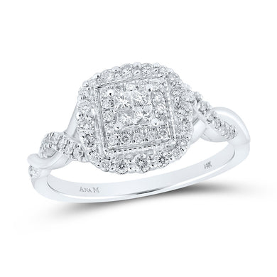 14kt White Gold Womens Princess Diamond Fashion Ring 3/8 Cttw