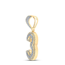 Load image into Gallery viewer, 10kt Two-tone Gold Mens Round Diamond Number 3 Charm Pendant 5/8 Cttw
