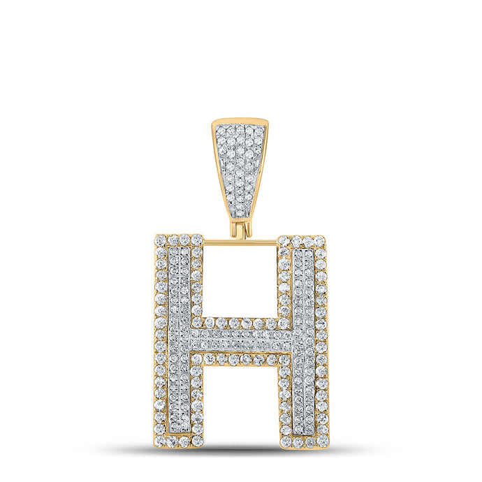 10kt Two-tone Gold Mens Round Diamond Initial H Letter Charm Pendant 7/8 Cttw
