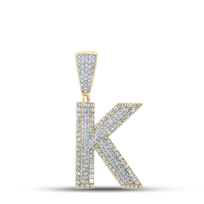 10kt Two-tone Gold Mens Round Diamond Initial K Letter Charm Pendant 7/8 Cttw