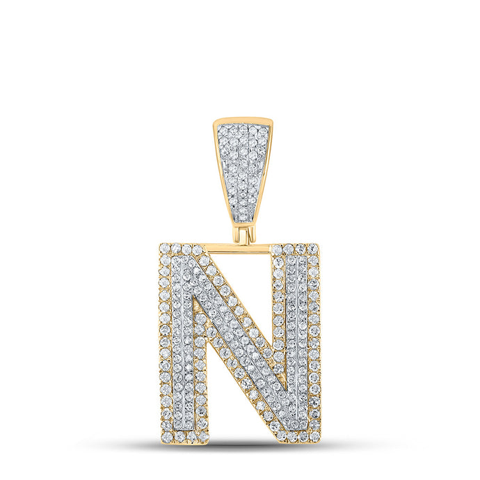 10kt Two-tone Gold Mens Round Diamond Initial N Letter Charm Pendant 7/8 Cttw