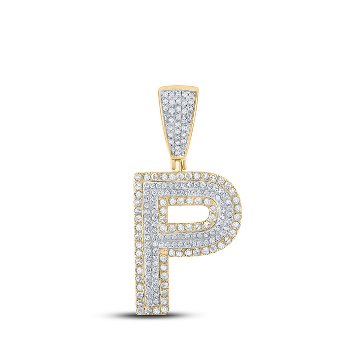 10kt Two-tone Gold Mens Round Diamond Initial P Letter Charm Pendant 3/4 Cttw