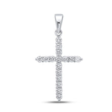 Load image into Gallery viewer, 10kt White Gold Womens Round Diamond Cross Pendant 1/4 Cttw
