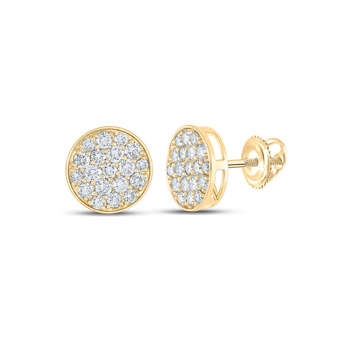 10kt Yellow Gold Mens Round Diamond Cluster Circle Earrings 2 Cttw