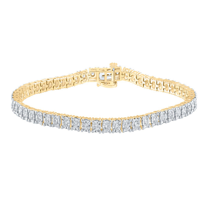 10kt Yellow Gold Mens Round Diamond Link Bracelet 1-7/8 Cttw