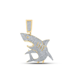 10kt Yellow Gold Mens Round Diamond Shark Charm Pendant 1 Cttw