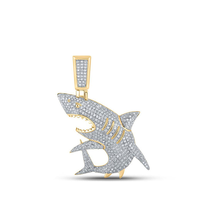 10kt Yellow Gold Mens Round Diamond Shark Charm Pendant 1 Cttw