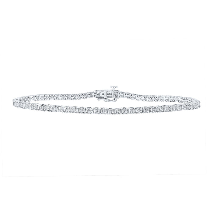 10kt White Gold Mens Round Diamond 9-inch Single Row Link Bracelet 1/2 Cttw