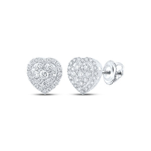 10kt White Gold Womens Round Diamond Heart Earrings 3/4 Cttw
