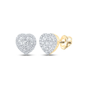 14kt Yellow Gold Womens Round Diamond Heart Earrings 3/4 Cttw