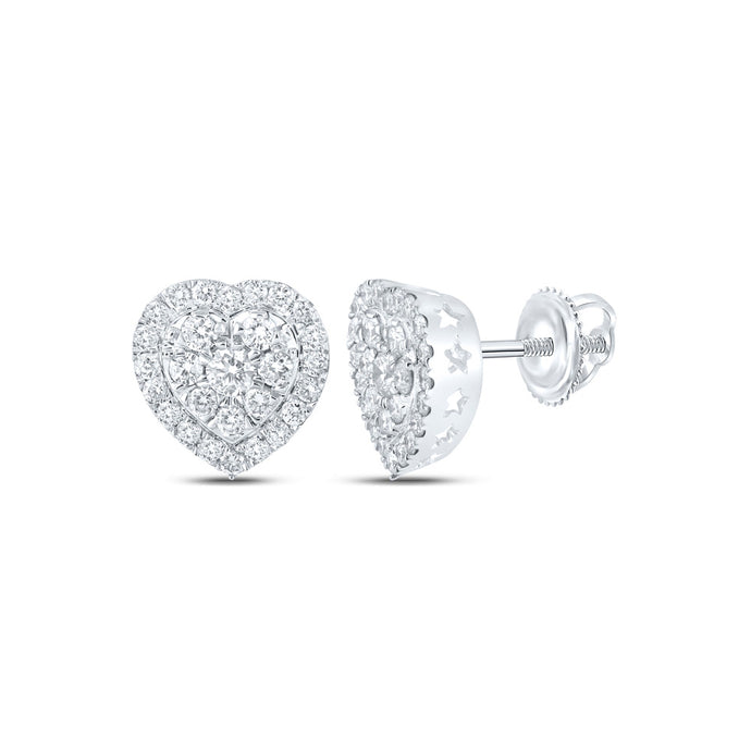 10kt White Gold Womens Round Diamond Heart Earrings 2 Cttw