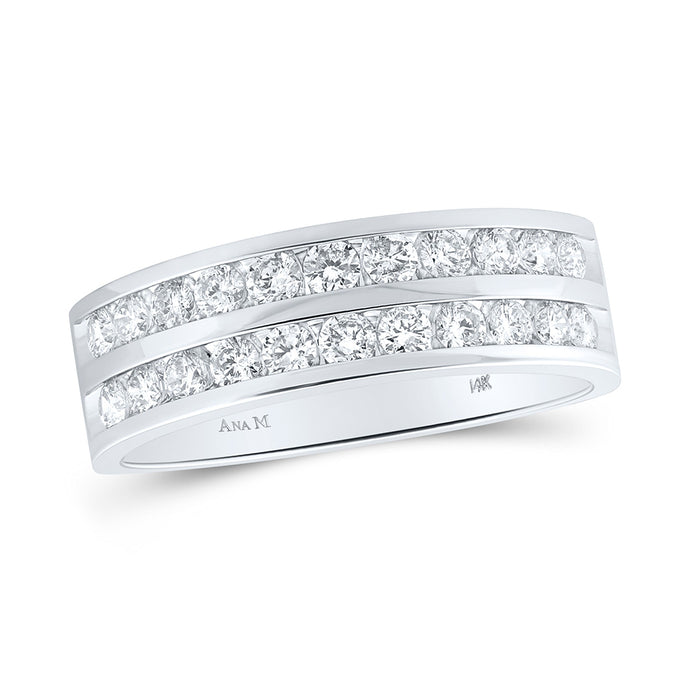 14kt White Gold Mens Round Diamond Wedding Double Row Band Ring 1 Cttw