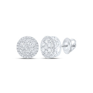 10kt White Gold Mens Round Diamond Cluster Earrings 1/2 Cttw