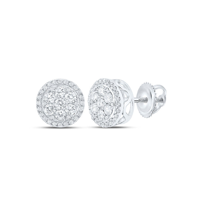 10kt White Gold Mens Round Diamond Cluster Earrings 1/2 Cttw