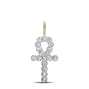 10kt Yellow Gold Mens Round Diamond Ankh Cross Charm Pendant 1 Cttw