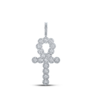 10kt White Gold Mens Round Diamond Ankh Cross Charm Pendant 1 Cttw