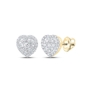 10kt Yellow Gold Womens Round Diamond Heart Earrings 3/4 Cttw