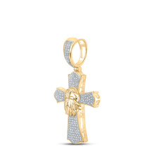 Load image into Gallery viewer, 10kt Yellow Gold Mens Round Diamond Eagle Cross Charm Pendant 1/2 Cttw
