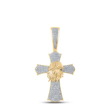 Load image into Gallery viewer, 10kt Yellow Gold Mens Round Diamond Eagle Cross Charm Pendant 1/2 Cttw
