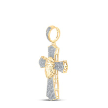 Load image into Gallery viewer, 10kt Yellow Gold Mens Round Diamond Eagle Cross Charm Pendant 1 Cttw
