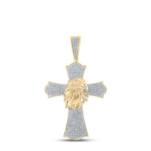 Load image into Gallery viewer, 10kt Yellow Gold Mens Round Diamond Eagle Cross Charm Pendant 1 Cttw
