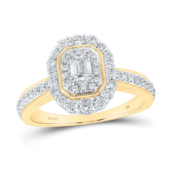 14kt Yellow Gold Emerald Diamond Halo Bridal Wedding Engagement Ring 5/8 Cttw