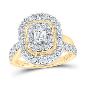 14kt Yellow Gold Emerald Diamond Halo Bridal Wedding Engagement Ring 1-1/2 Cttw