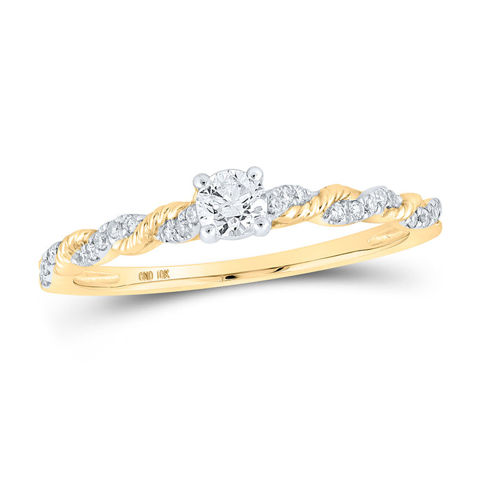 10kt Yellow Gold Womens Round Diamond Rope Solitaire Ring 1/4 Cttw