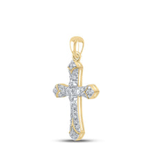 Load image into Gallery viewer, 10kt Yellow Gold Womens Round Diamond Cross Pendant 1/3 Cttw
