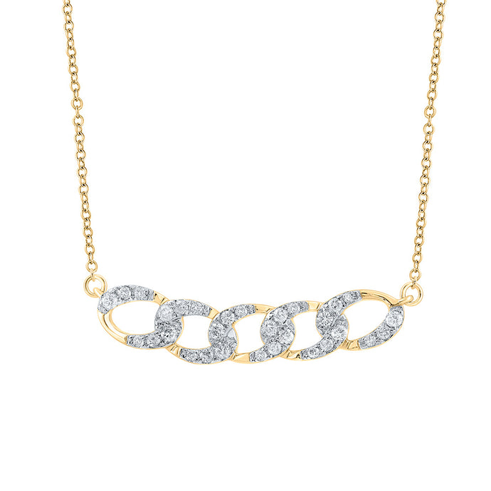 10kt Yellow Gold Womens Round Diamond Cuban Link Fashion Necklace 1/4 Cttw