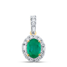 Load image into Gallery viewer, 14kt Yellow Gold Womens Oval Emerald Diamond Fashion Pendant 1 Cttw
