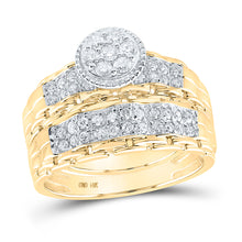 Load image into Gallery viewer, 14kt Yellow Gold His Hers Round Diamond Cluster Matching Wedding Set 1 Cttw
