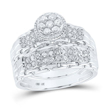 Load image into Gallery viewer, 14kt White Gold His Hers Round Diamond Cluster Matching Wedding Set 1 Cttw

