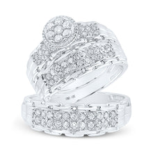 Load image into Gallery viewer, 14kt White Gold His Hers Round Diamond Cluster Matching Wedding Set 1 Cttw
