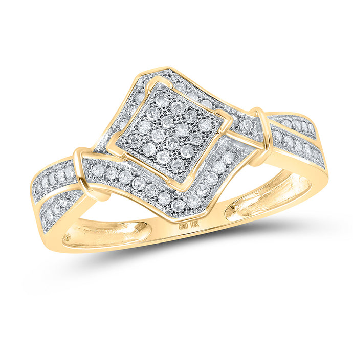 10kt Yellow Gold Womens Round Diamond Offset Square Ring 1/5 Cttw