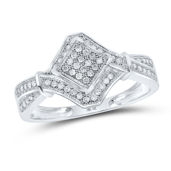 10kt White Gold Womens Round Diamond Offset Square Ring 1/5 Cttw