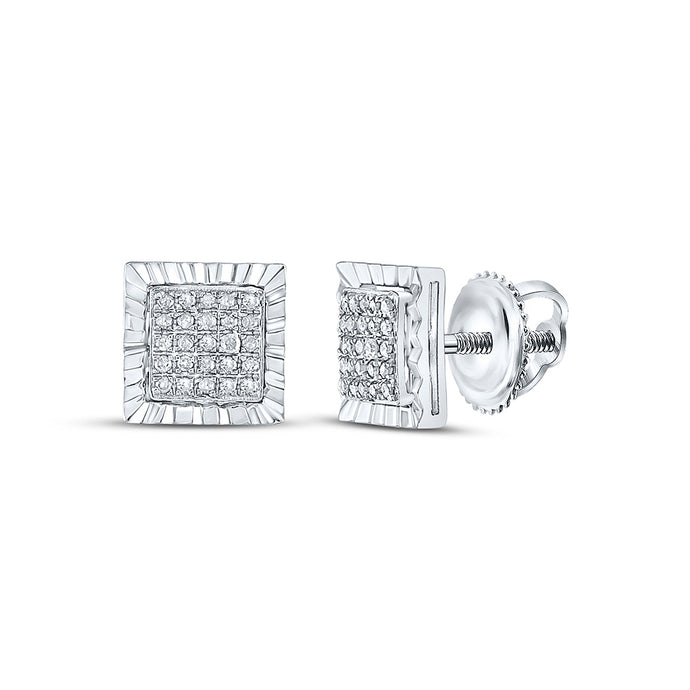 Sterling Silver Womens Round Diamond Square Earrings 1/6 Cttw