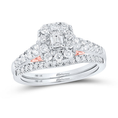 14kt Two-tone Gold Emerald Diamond Halo Bridal Wedding Ring Band Set 1 Cttw