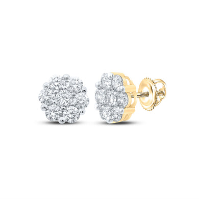 14kt Yellow Gold Womens Round Diamond Flower Cluster Earrings 2 Cttw