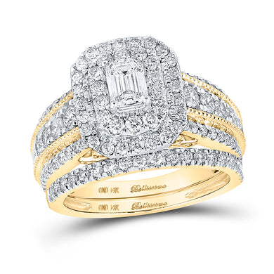 14kt Yellow Gold Emerald Diamond Bridal Wedding Ring Band Set 2 Cttw