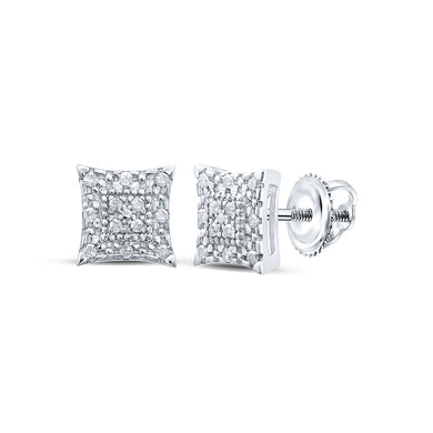 Sterling Silver Womens Round Diamond Square Earrings 1/8 Cttw