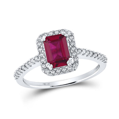 10kt White Gold Womens Emerald Lab-Created Ruby Solitaire Ring 1-3/4 Cttw