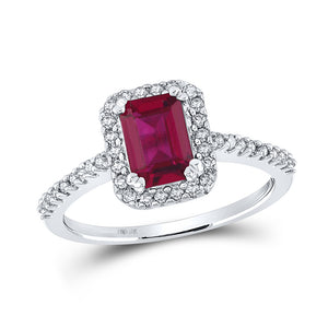 10kt White Gold Womens Emerald Lab-Created Ruby Solitaire Ring 1-3/4 Cttw