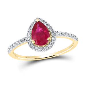 10kt Yellow Gold Womens Pear Lab-Created Ruby Solitaire Ring 1 Cttw