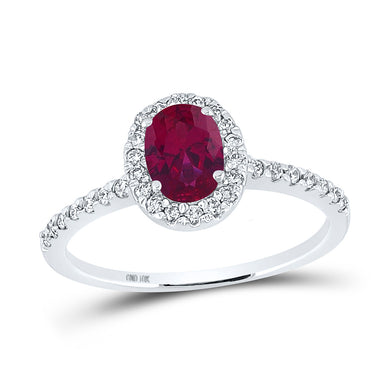 10kt White Gold Womens Oval Lab-Created Ruby Solitaire Ring 1-1/4 Cttw